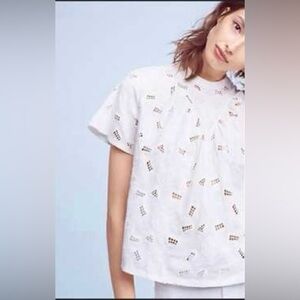 Anthropolgie Akemi + Kin Top Womens XL White Lace Eyelet Short Sleeve Flowing